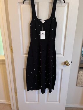 Free Assembly Sleeveless Black Midi Dress with Pearl Accents NWT